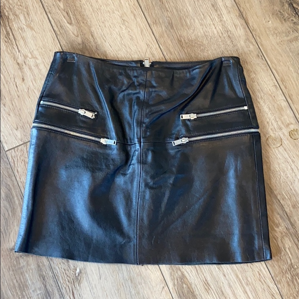 Black Leather Skirt with Zippers